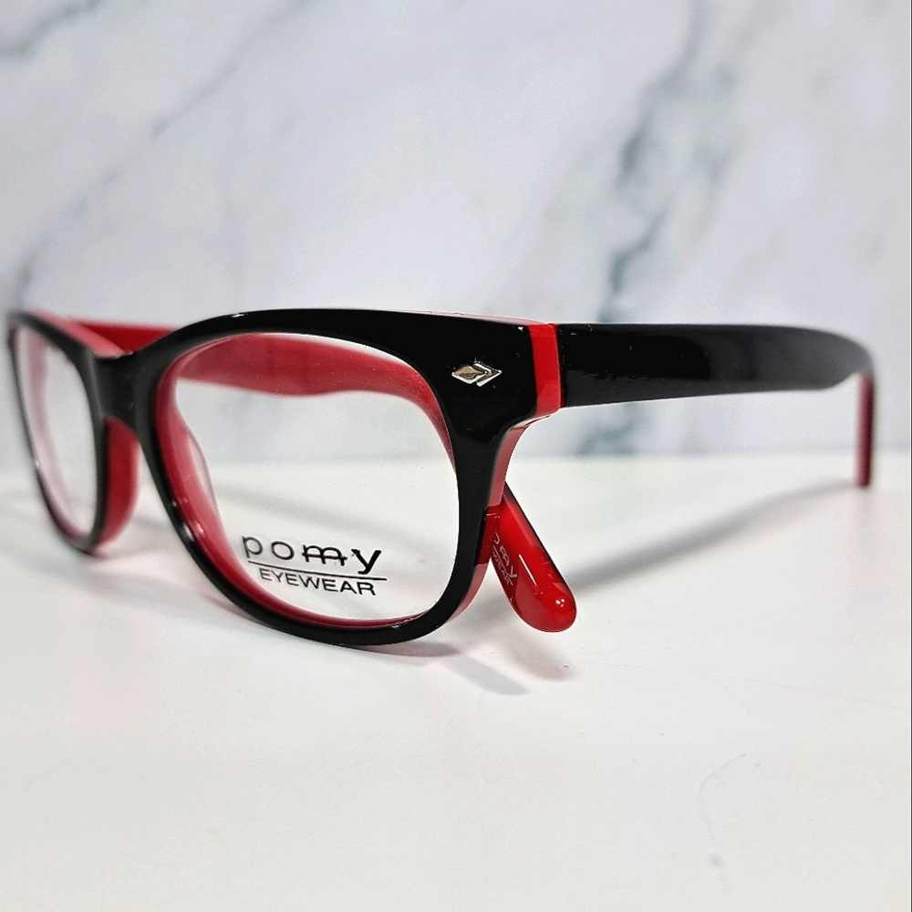 NEW Rx'able Eyeglass Frame, POMY, black/red lightweight glasses modern 52-18-145